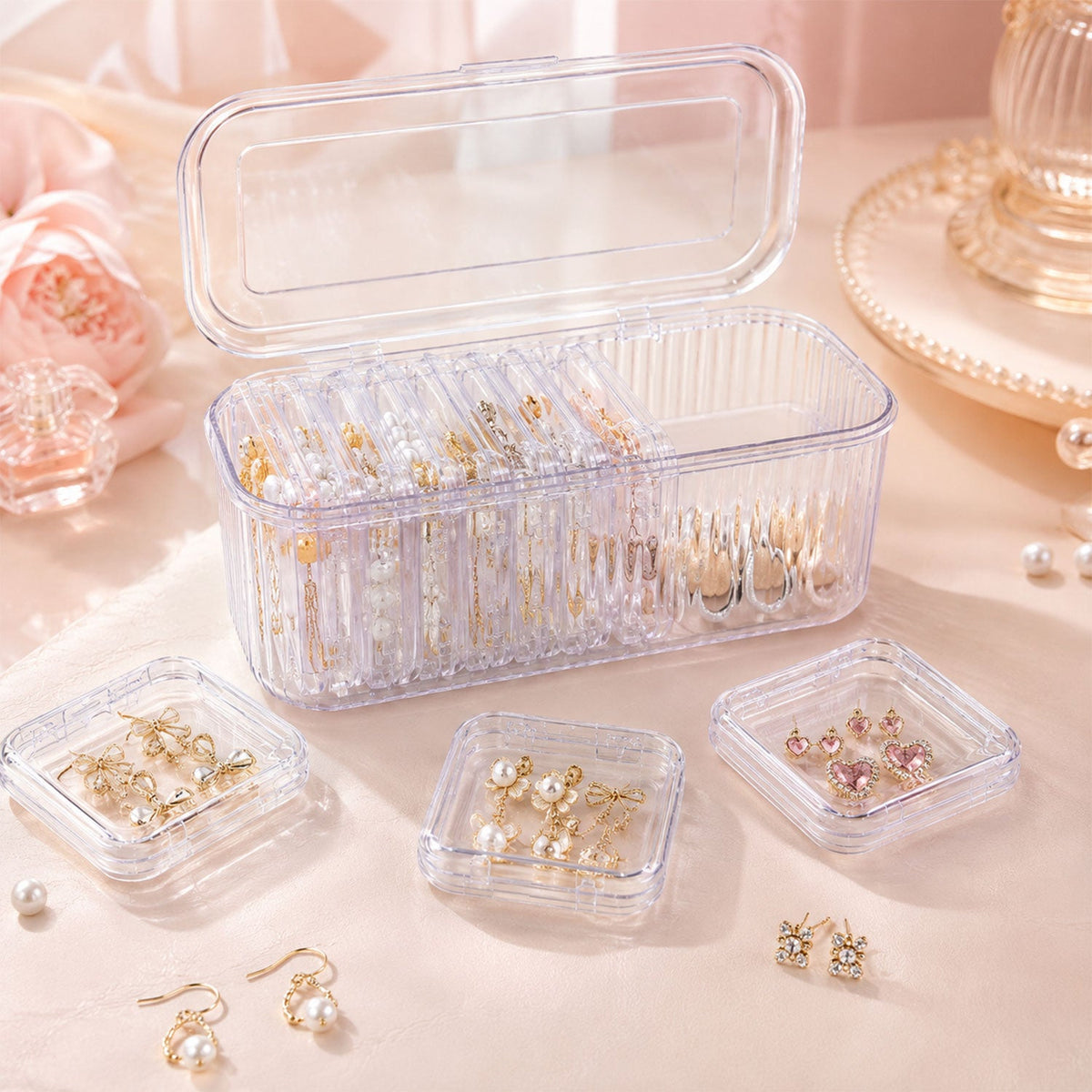 Acrylic Jewellery Storage Box Clear Organizer With 10 Compartments